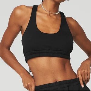 ALO Scoop Neck Sweatshirt Bra - Black, Small